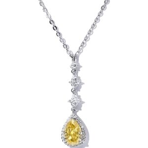 Certified 18k White Gold 2.33ct Pear Canary Diamond Necklace 925 Moissanite